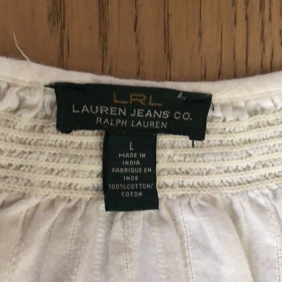 LRL Lauren Jeans white cotton summer blouse with floral embroidery and neck ties - Picture 11 of 11